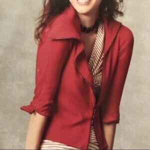 CABI Sweater Small Red Zip Front Long Sleeve XS